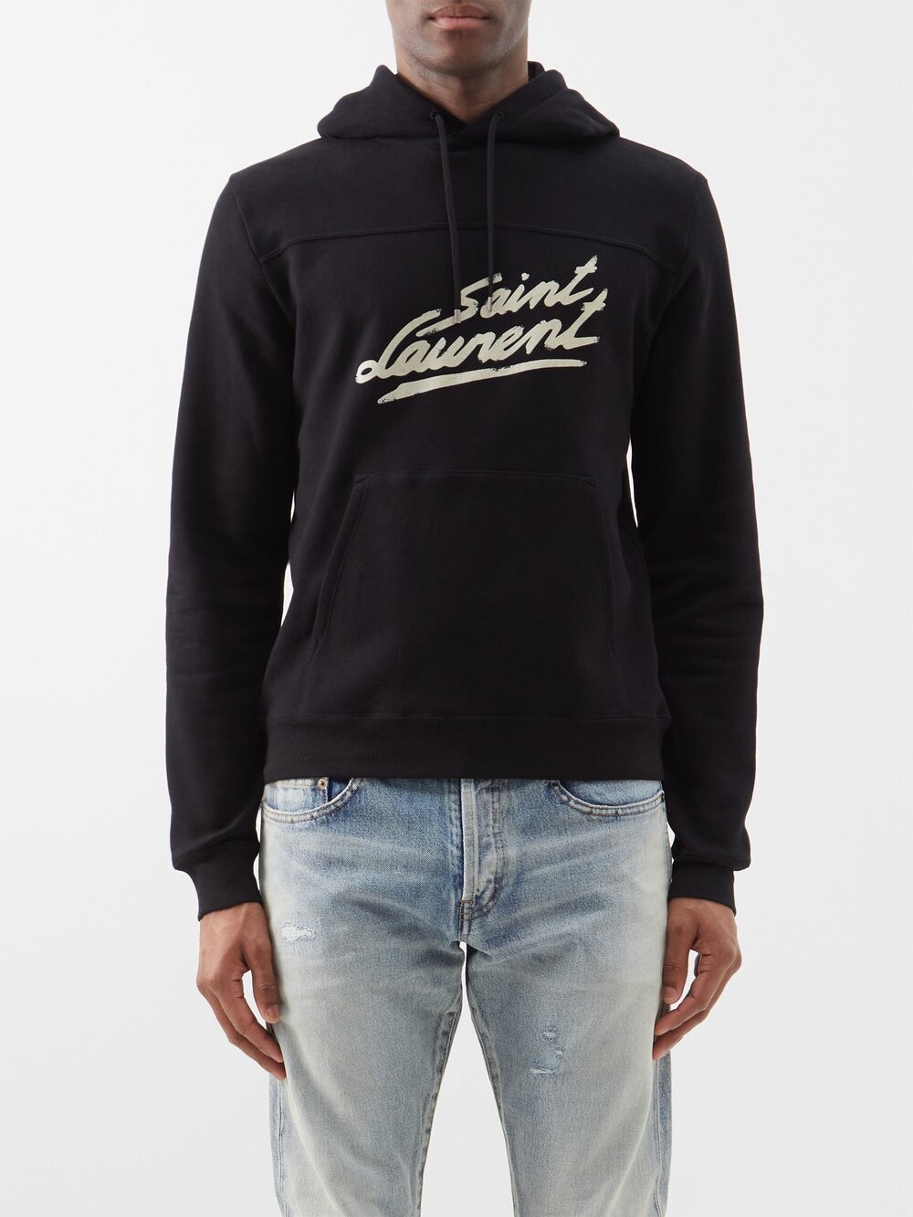 

Худи из хлопкового джерси с логотипом Saint Laurent, черный