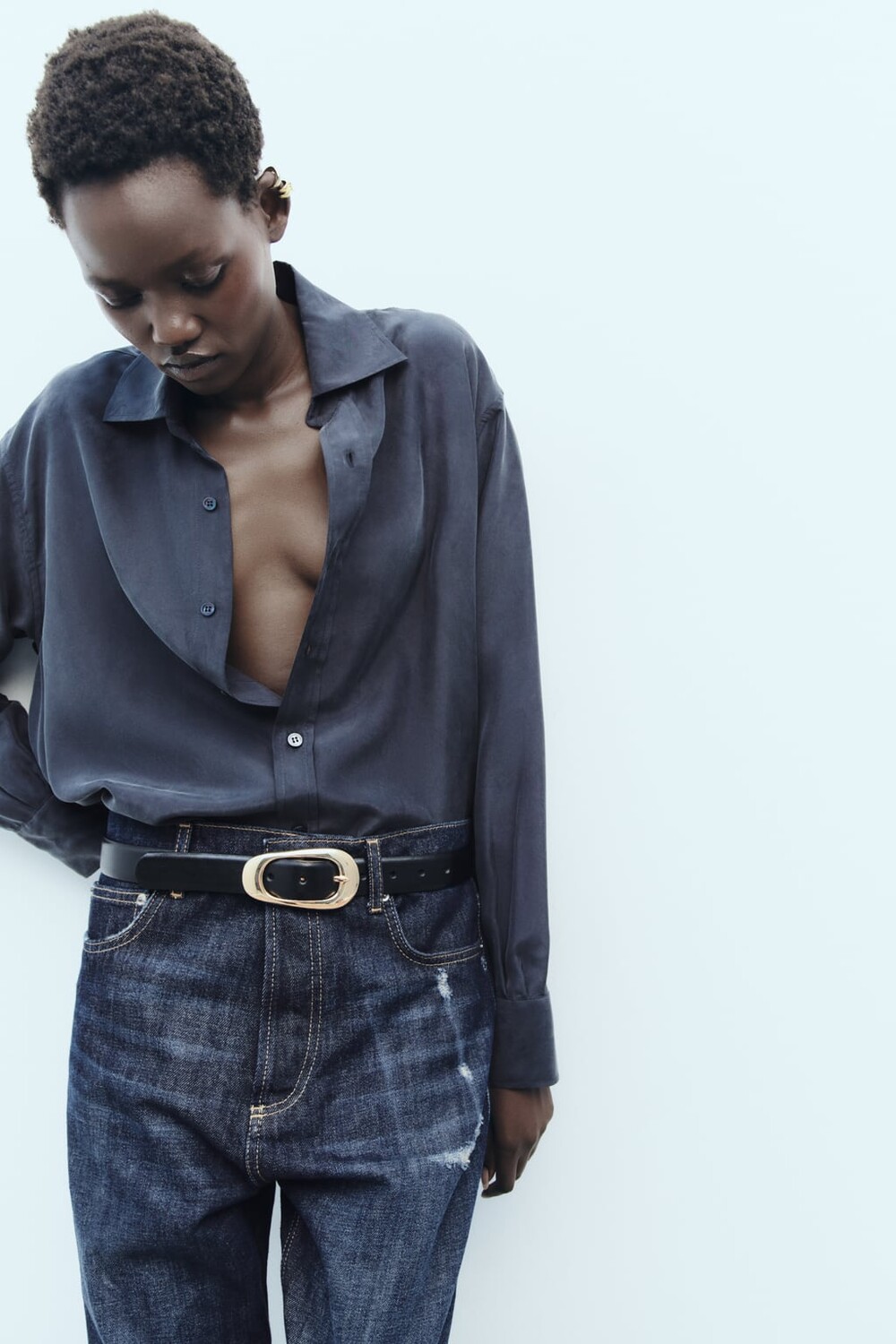 

Кожаный ремень ZARA, черный