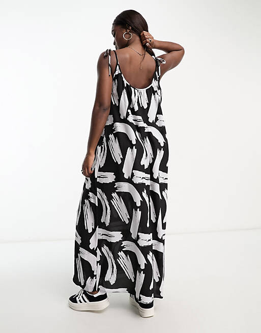 

Платье-комбинация макси с трапецией и завязками ASOS DESIGN