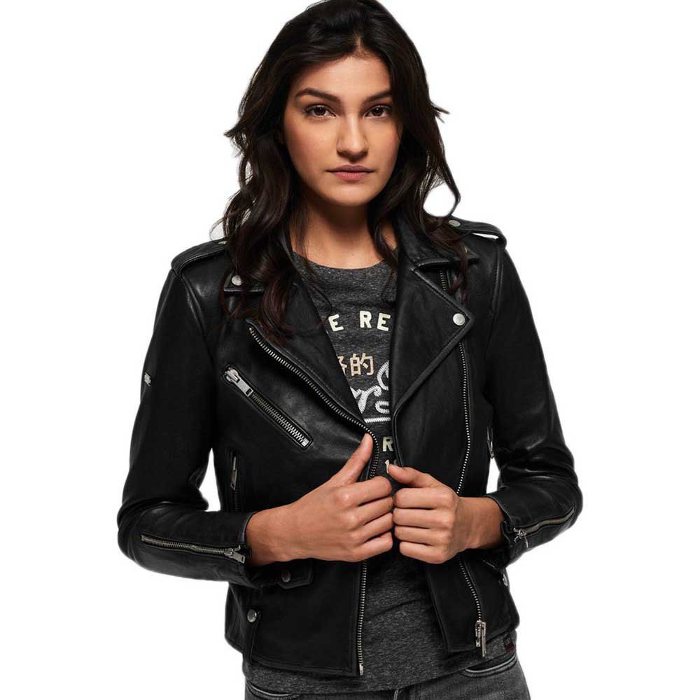 Куртка Superdry Rylee Leather Biker, черный куртка кожаная zara leather biker черный