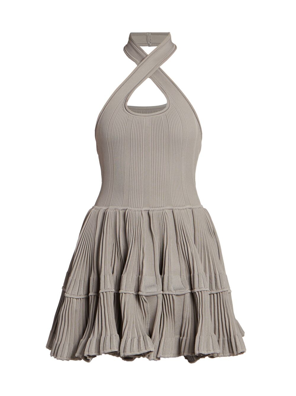 

Мини-платье из кринолина в рубчик с вырезом халтер Alaïa, серый