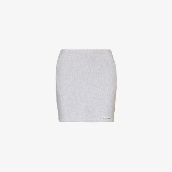 Мини-юбка из хлопкового джерси с фирменной аппликацией Alexander Wang, серый