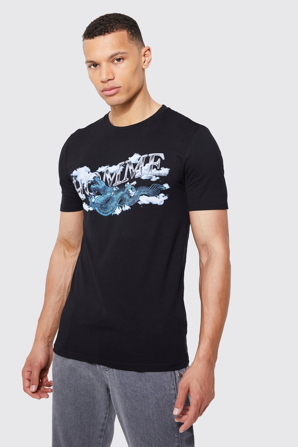 

Футболка tall muscle fit homme с принтом дракона Boohoo, черный