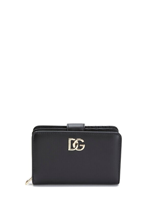 

Женский кожаный кошелек с черным логотипом Dolce&Gabbana