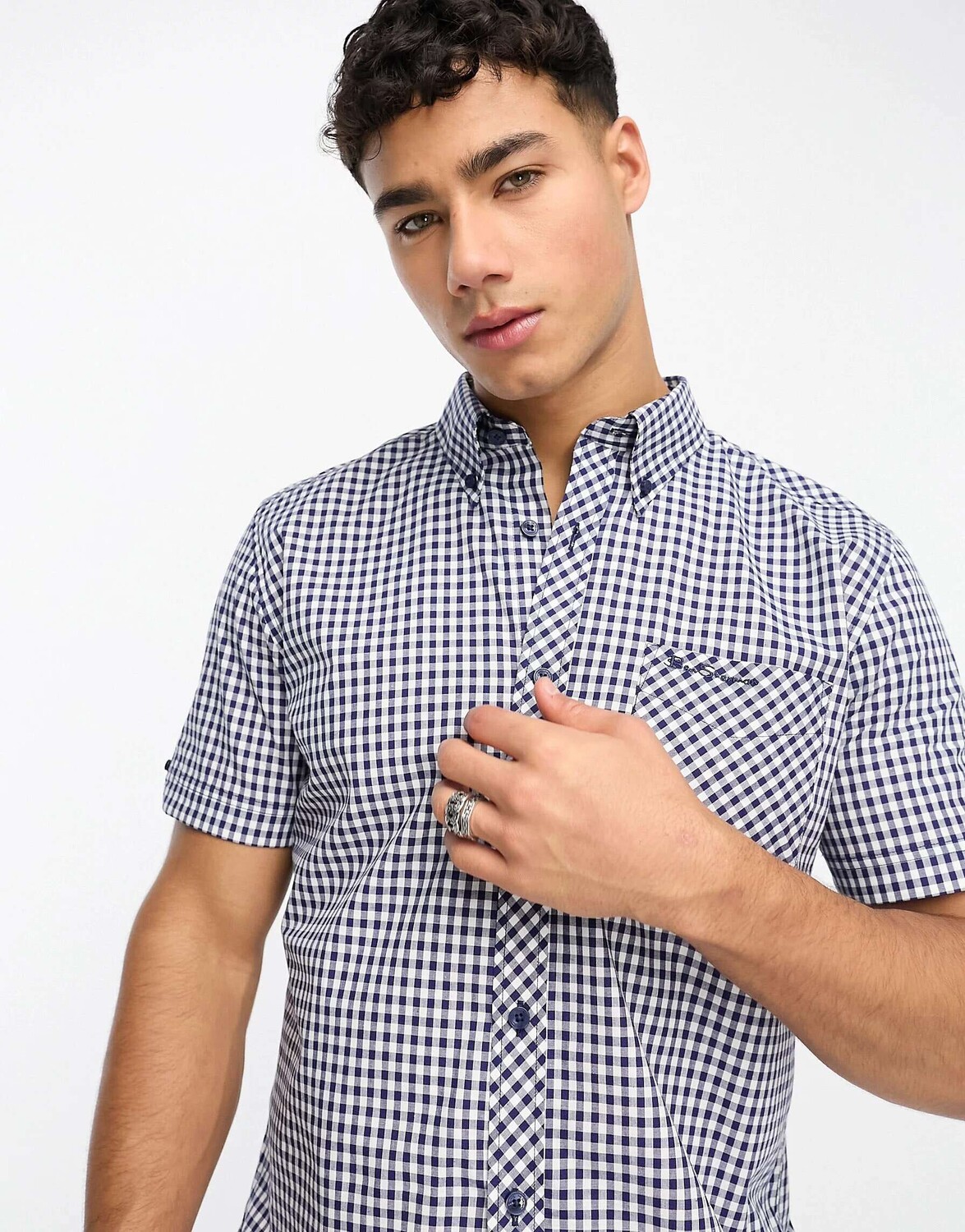 

Темно-синяя рубашка в клетку с короткими рукавами Ben Sherman