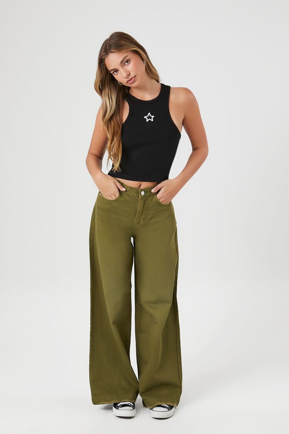 

Джинсы широкого кроя из эластичного денима Forever 21, кипарис