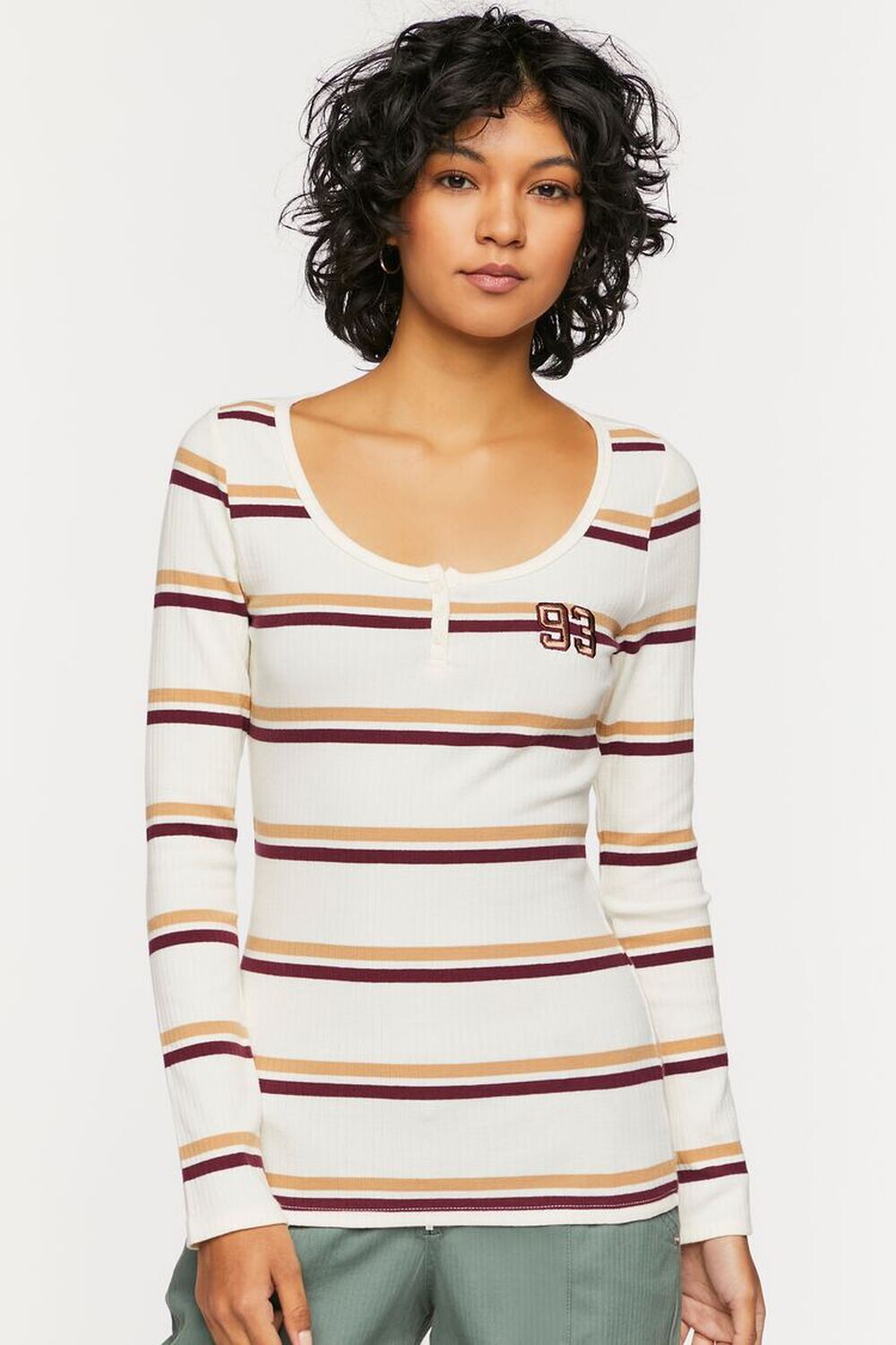

Детская футболка Henley в полоску с нашивкой 93 Forever 21, кремовый, Бежевый