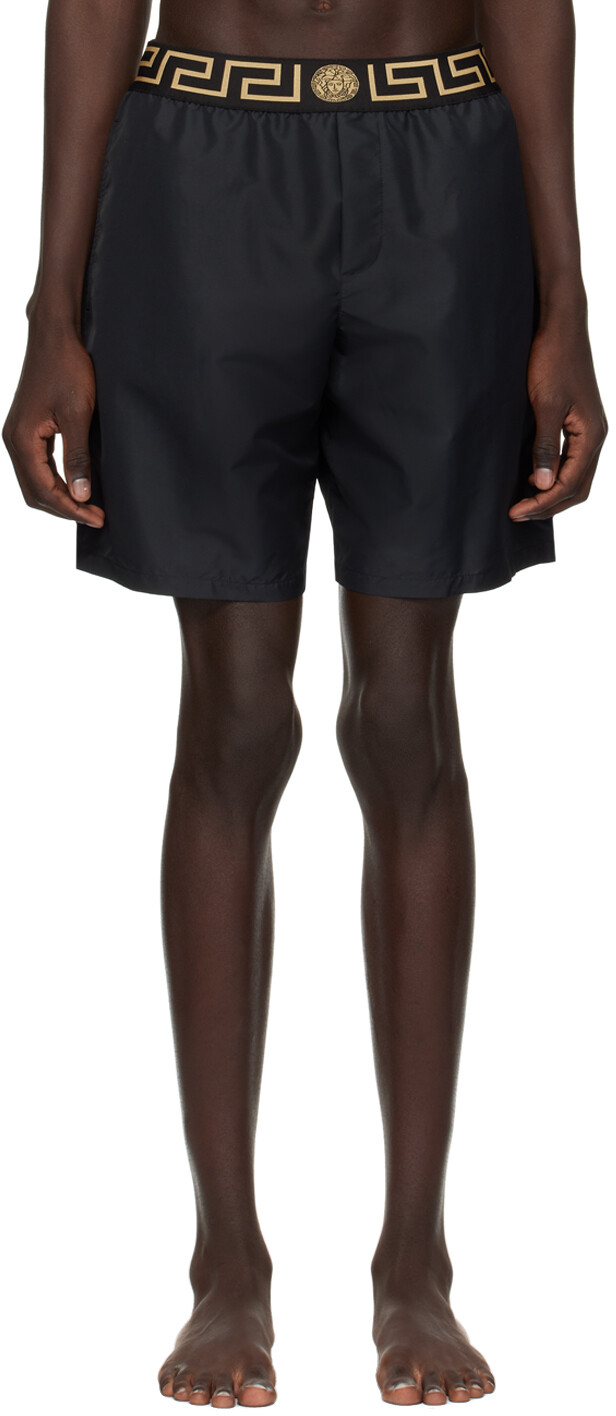

Черные шорты для плавания с каймой греческого цвета Versace Underwear, цвет Black/Gold