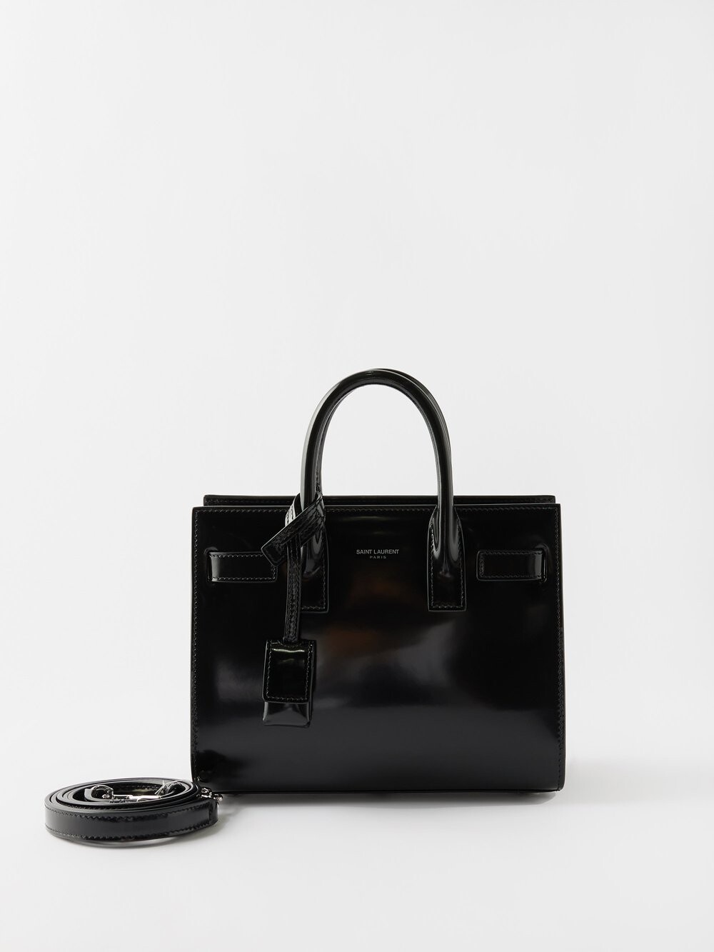 

Сумочка sac de jour из лакированной нано-кожи Saint Laurent, черный