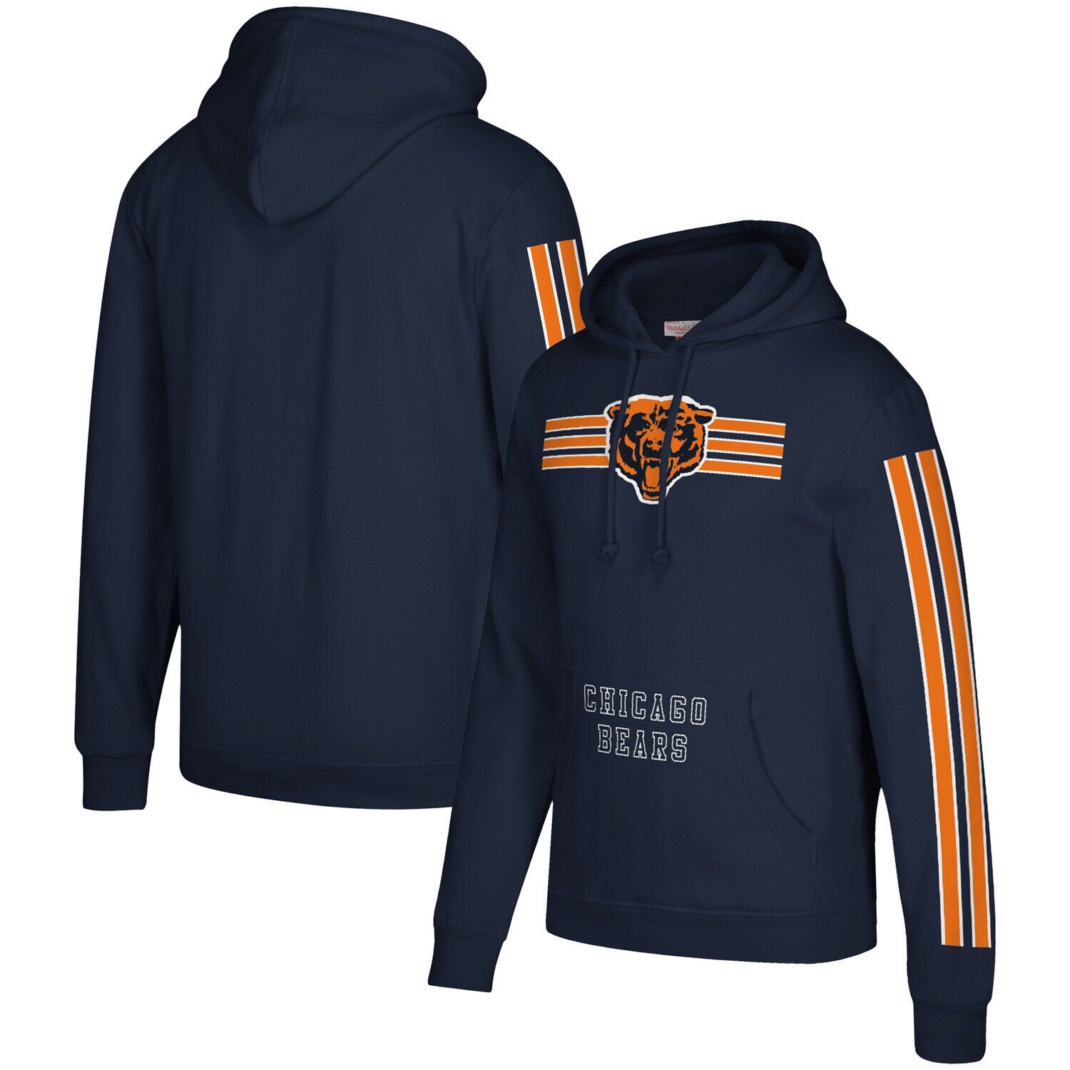 

Мужской темно-синий пуловер с капюшоном Mitchell & Ness Chicago Bears с тремя полосками
