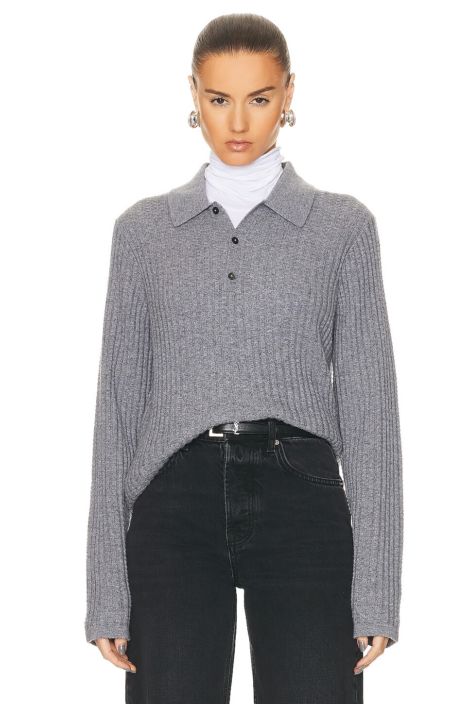 

Свитер Guest In Residence Long Sleeve Waffle Polo Top, цвет Steel