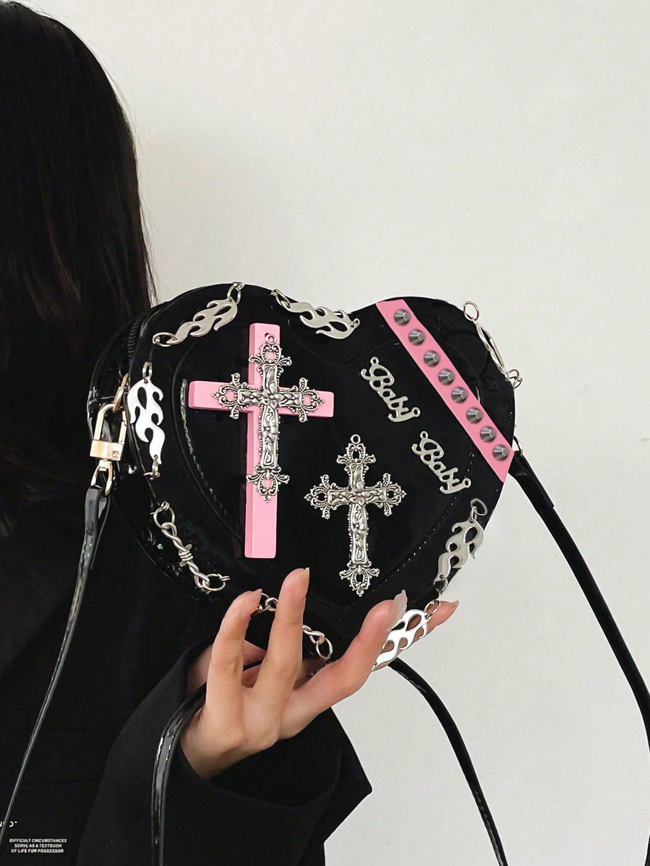 Мини-сумка через плечо в форме сердца в стиле Y2K, черный
