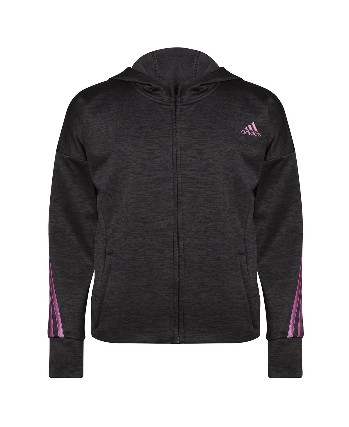 

Меланжевая флисовая куртка для больших девочек на молнии спереди adidas