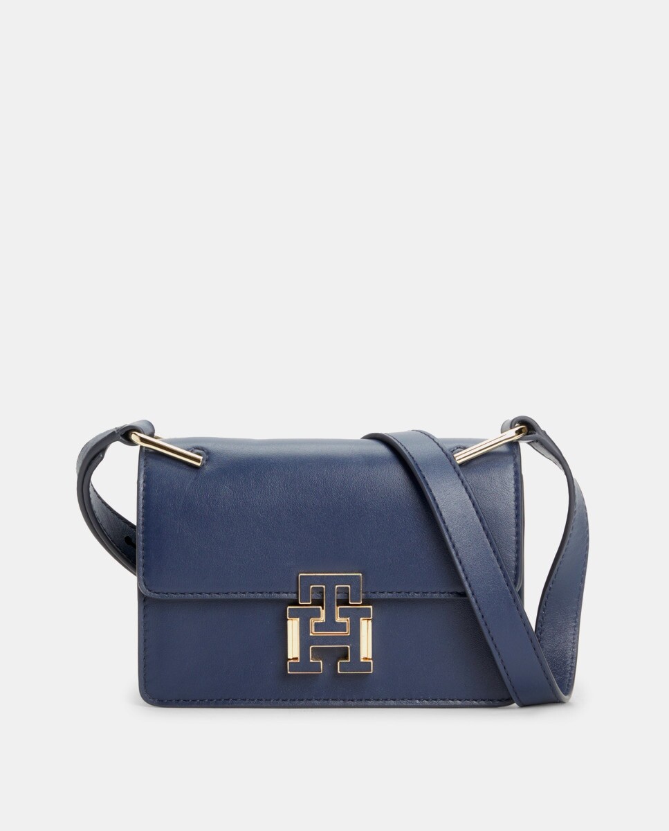 

Миниатюрная синяя кожаная сумка через плечо с застежкой TH Tommy Hilfiger, синий