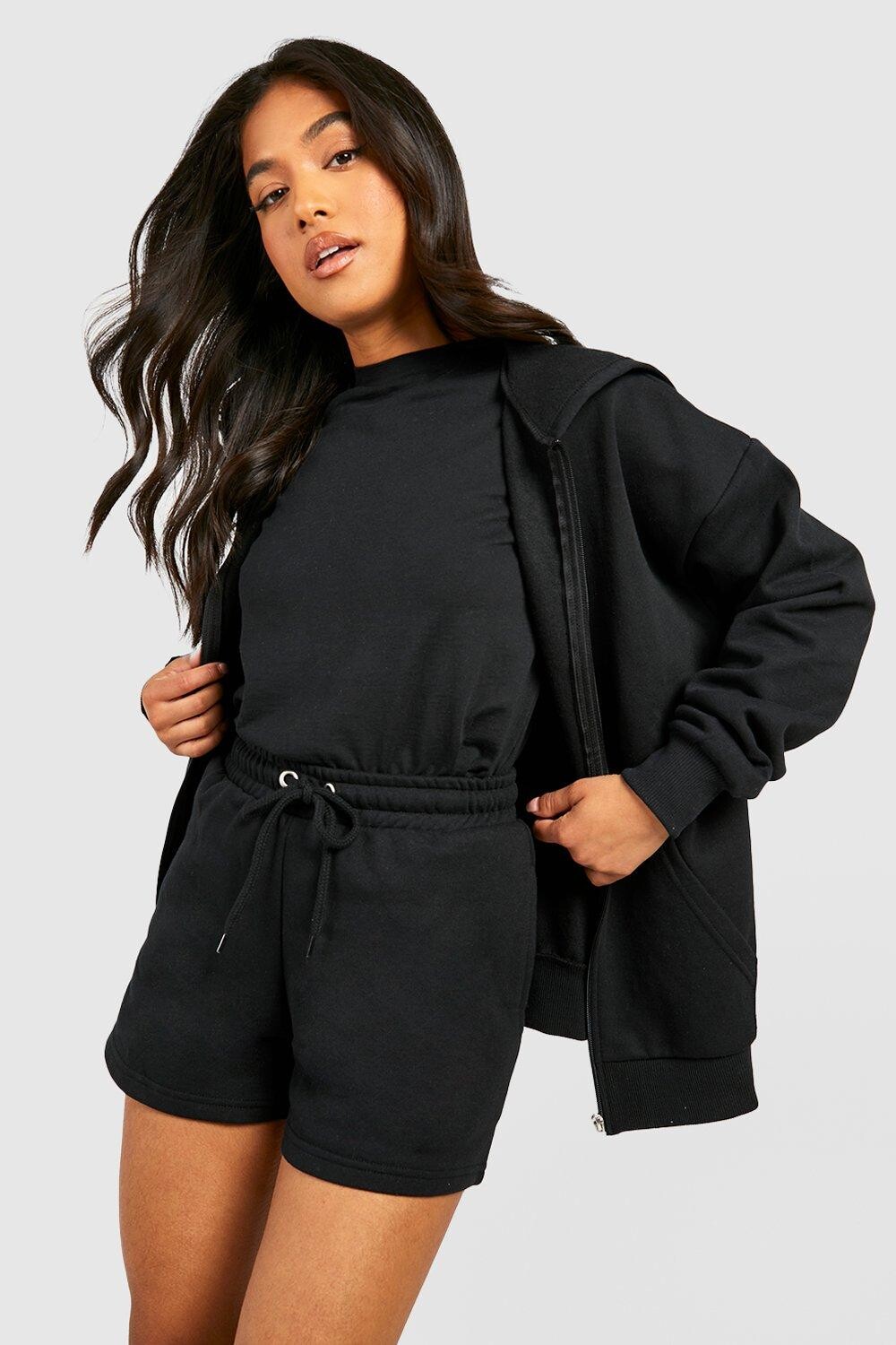 

Короткий спортивный костюм маленький, из трех частей на молнии Boohoo, черный