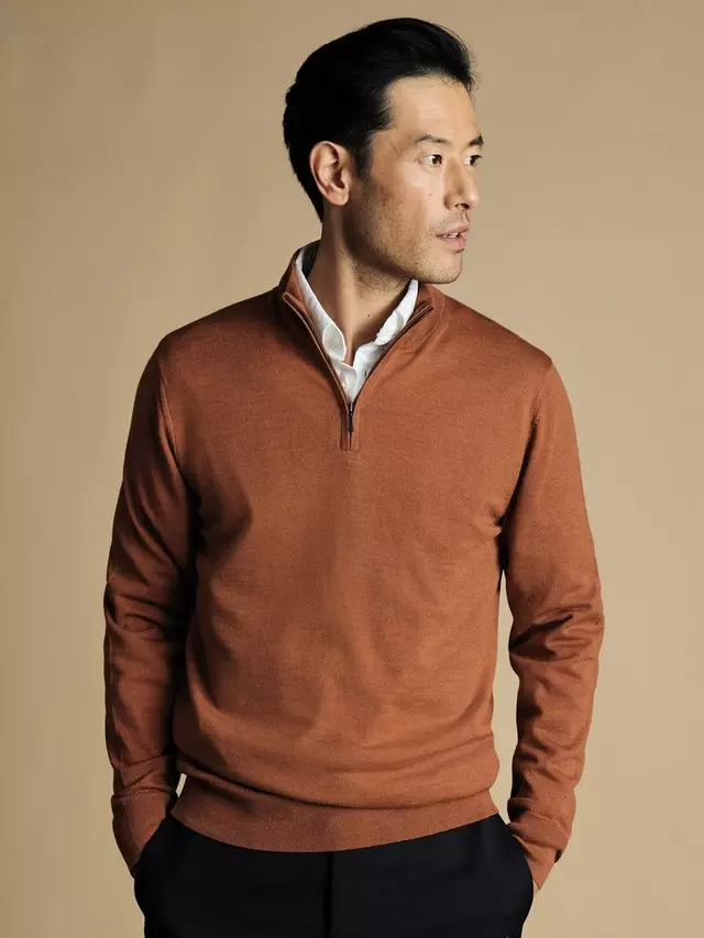 

Джемпер Charles Tyrwhitt Merino Wool Zip Neck, оранжевый