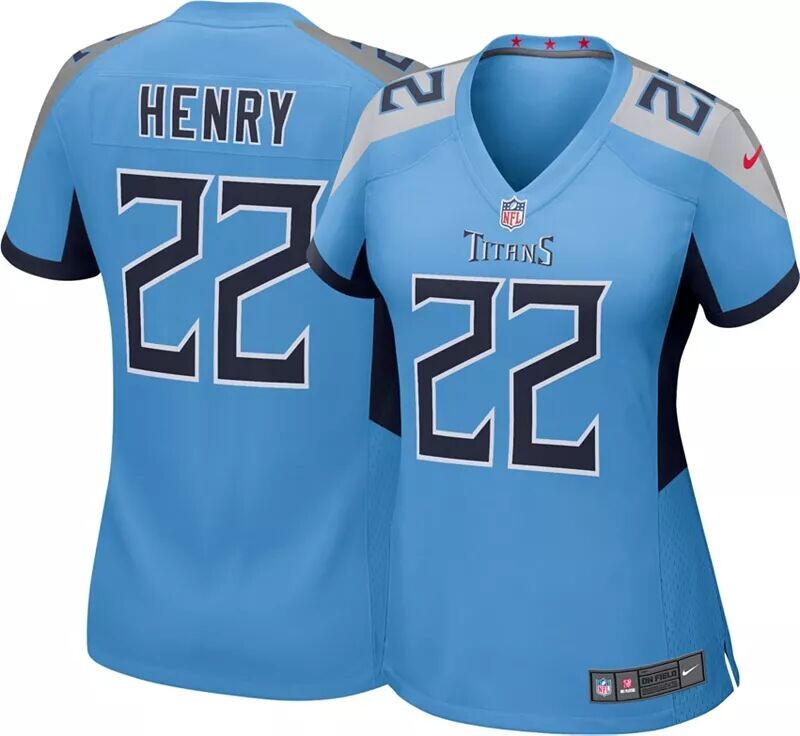 

Женская синяя игровая майка Nike Tennessee Titans Derrick Генри #22