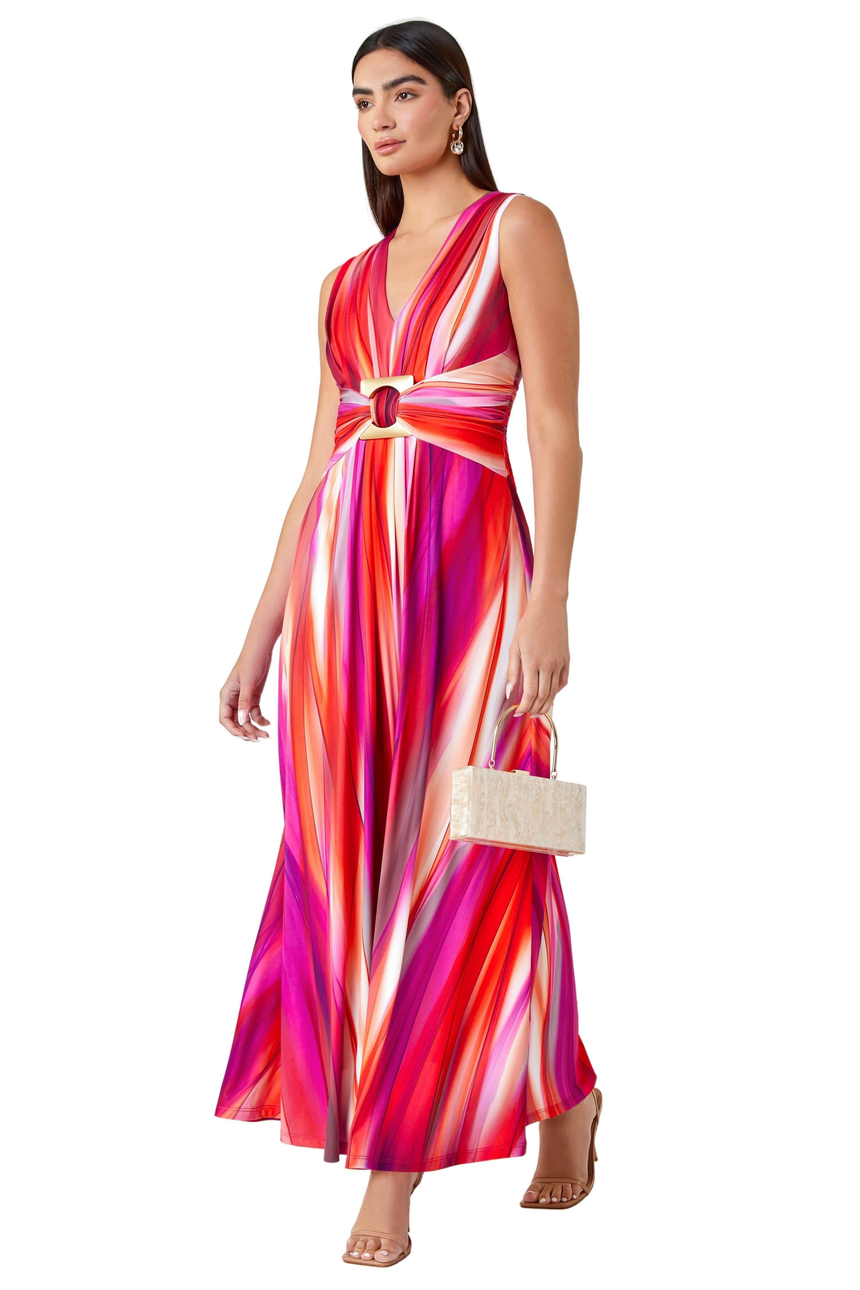 Эластичное платье макси с пряжкой омбре Ariella, розовый