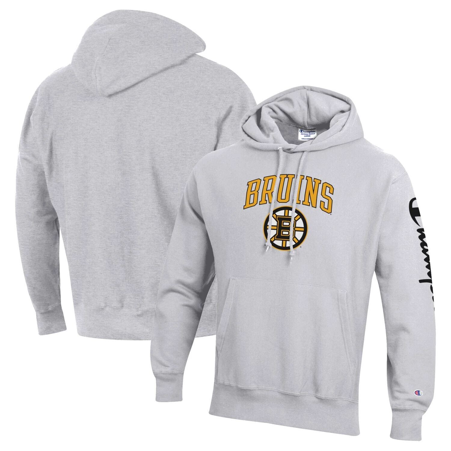 

Мужской пуловер с капюшоном Champion Heather Heather Grey Boston Bruins обратного переплетения