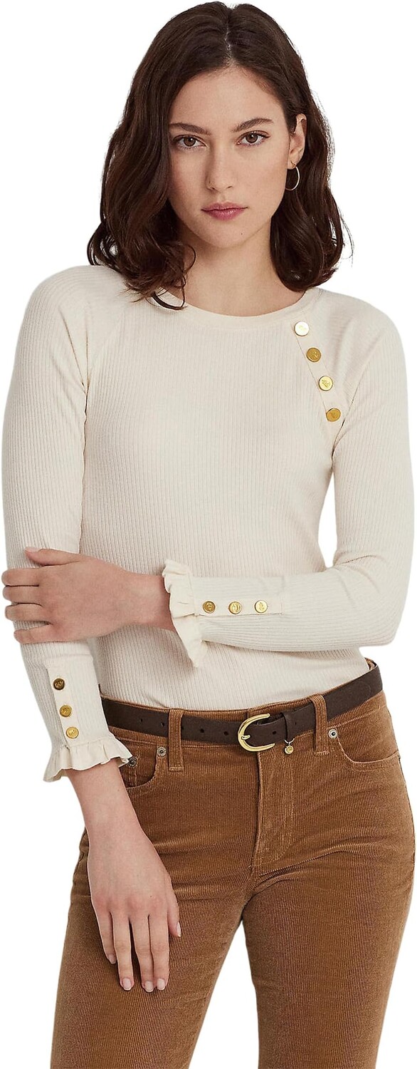 

Трикотажный топ с пуговицами из смесового хлопка LAUREN Ralph Lauren, цвет Mascarpone Cream