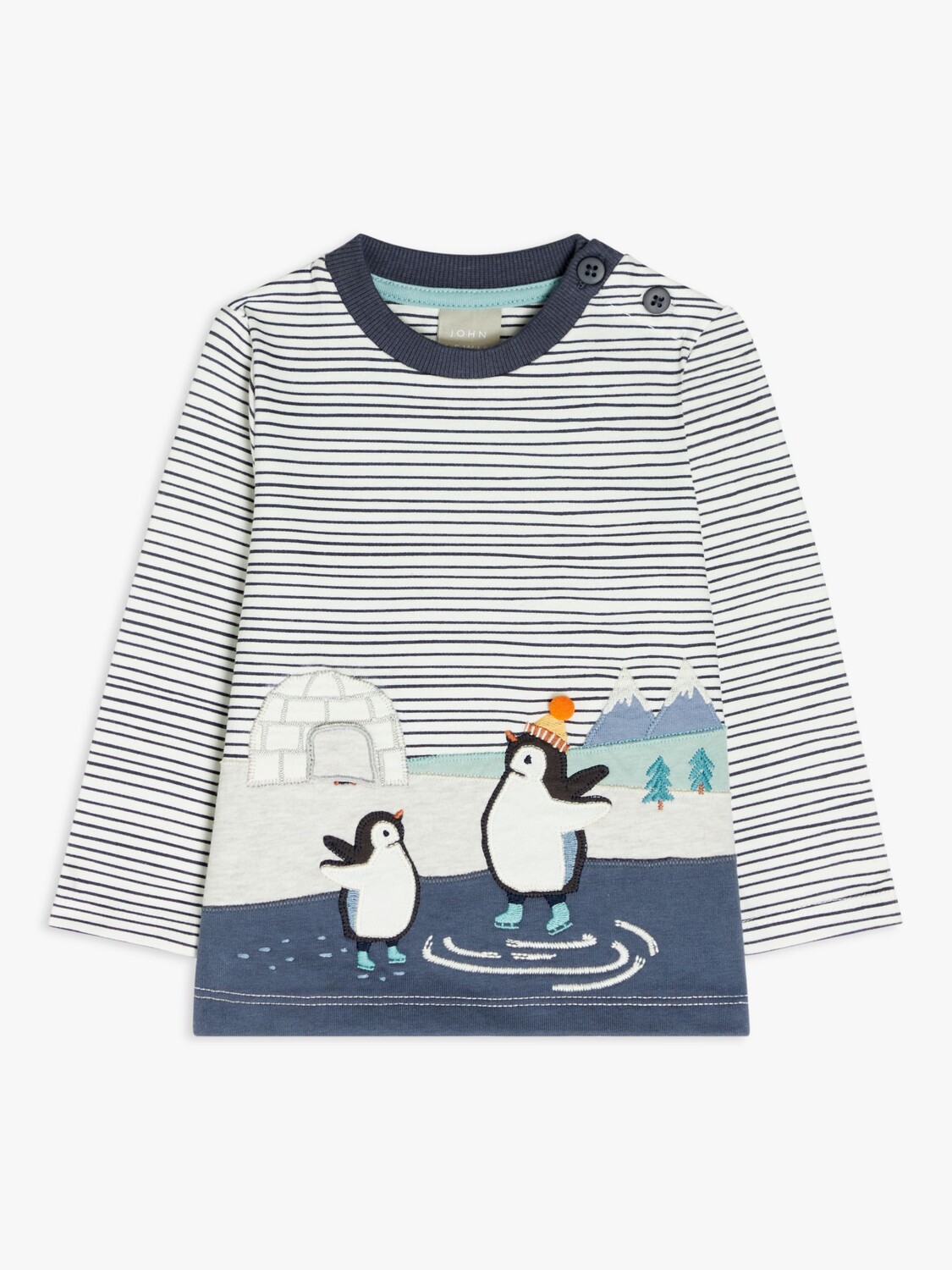 

Футболка с длинными рукавами в полоску Baby Penguin John Lewis, синий/мульти