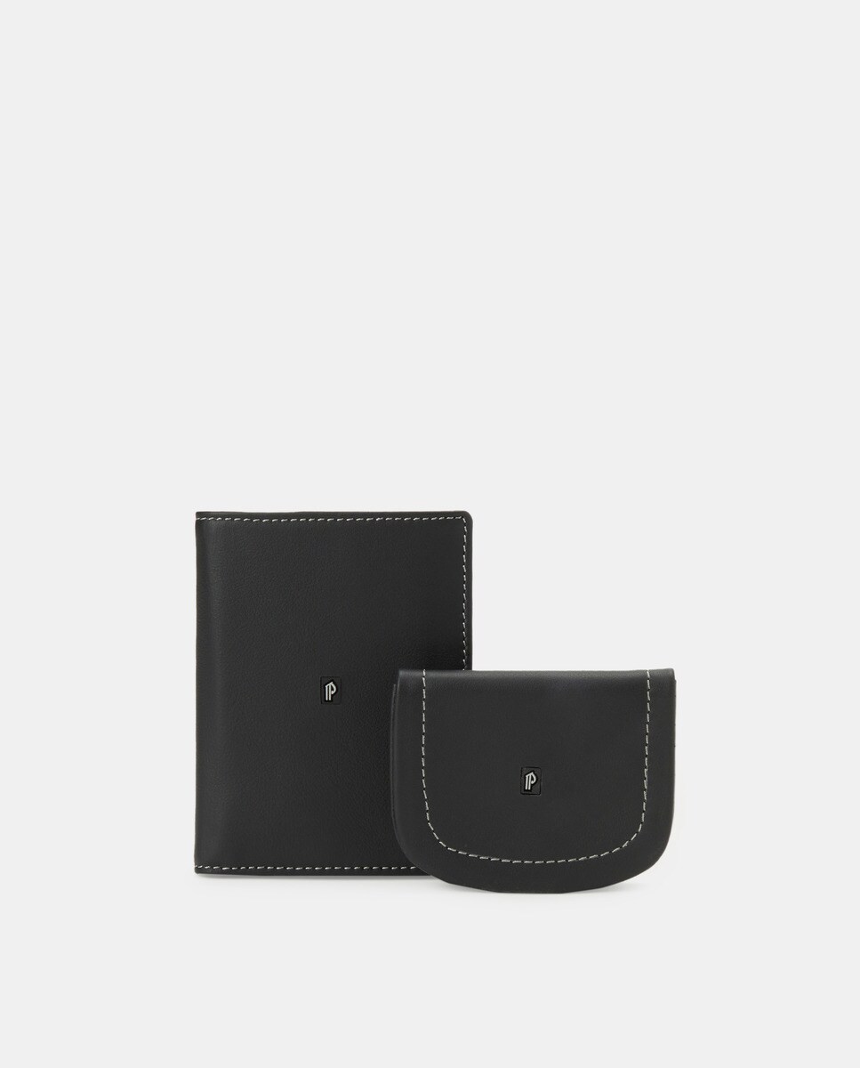 Комплект из черного кожаного кошелька и портмоне Pielnoble, черный комплект устройства чтения для копирования j1 5140b002