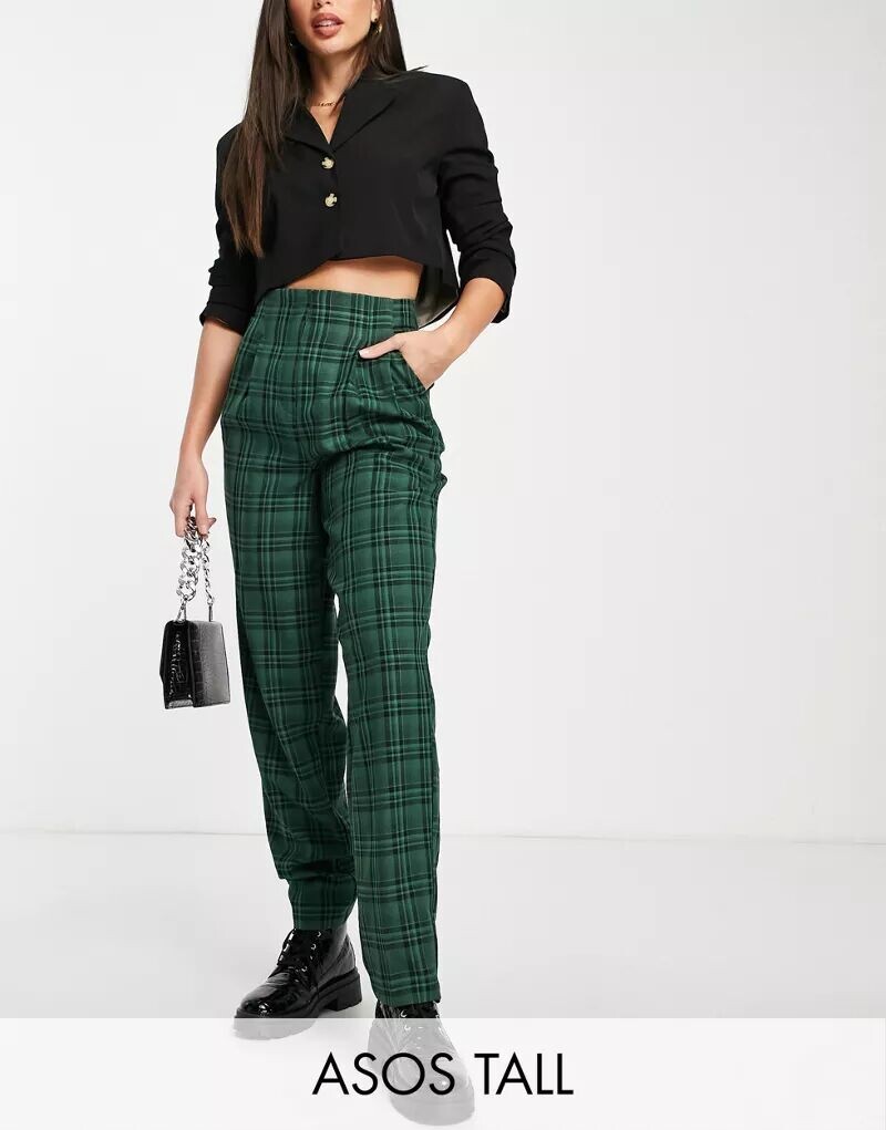 

Мягкие зеленые брюки для мам в клетку свободного кроя ASOS Tall