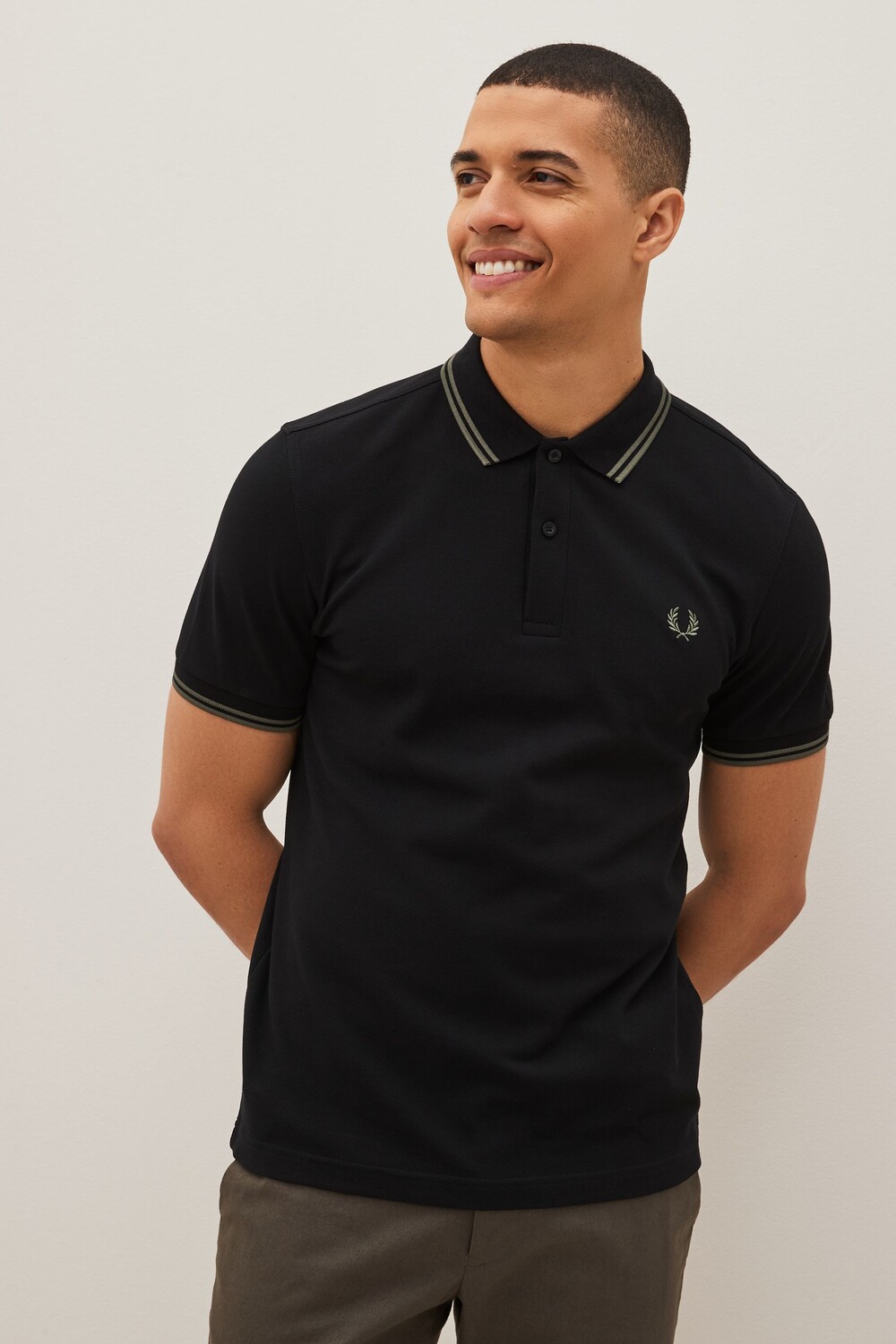 

Мужская рубашка-поло с двойными полосками Fred Perry, черный