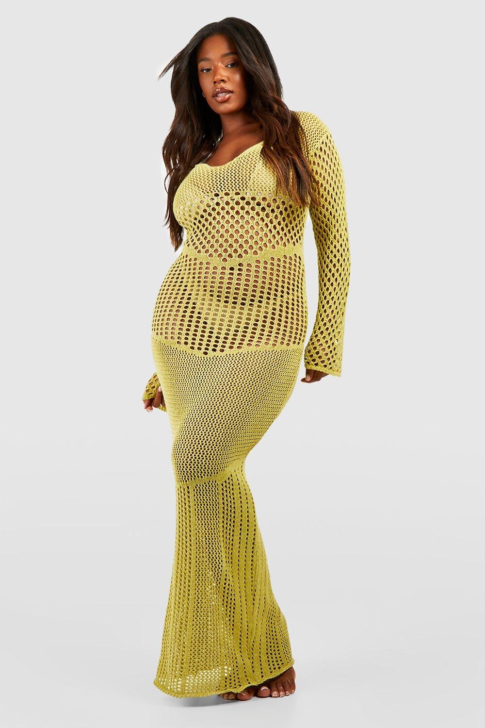 

Трикотажное платье макси с длинными рукавами плюс Boohoo, зеленый