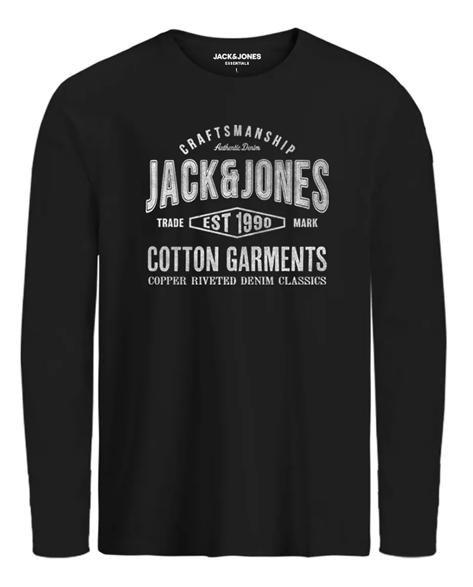 

Мужская футболка с принтом спереди, круглым вырезом и длинным рукавом Jack & Jones, черный