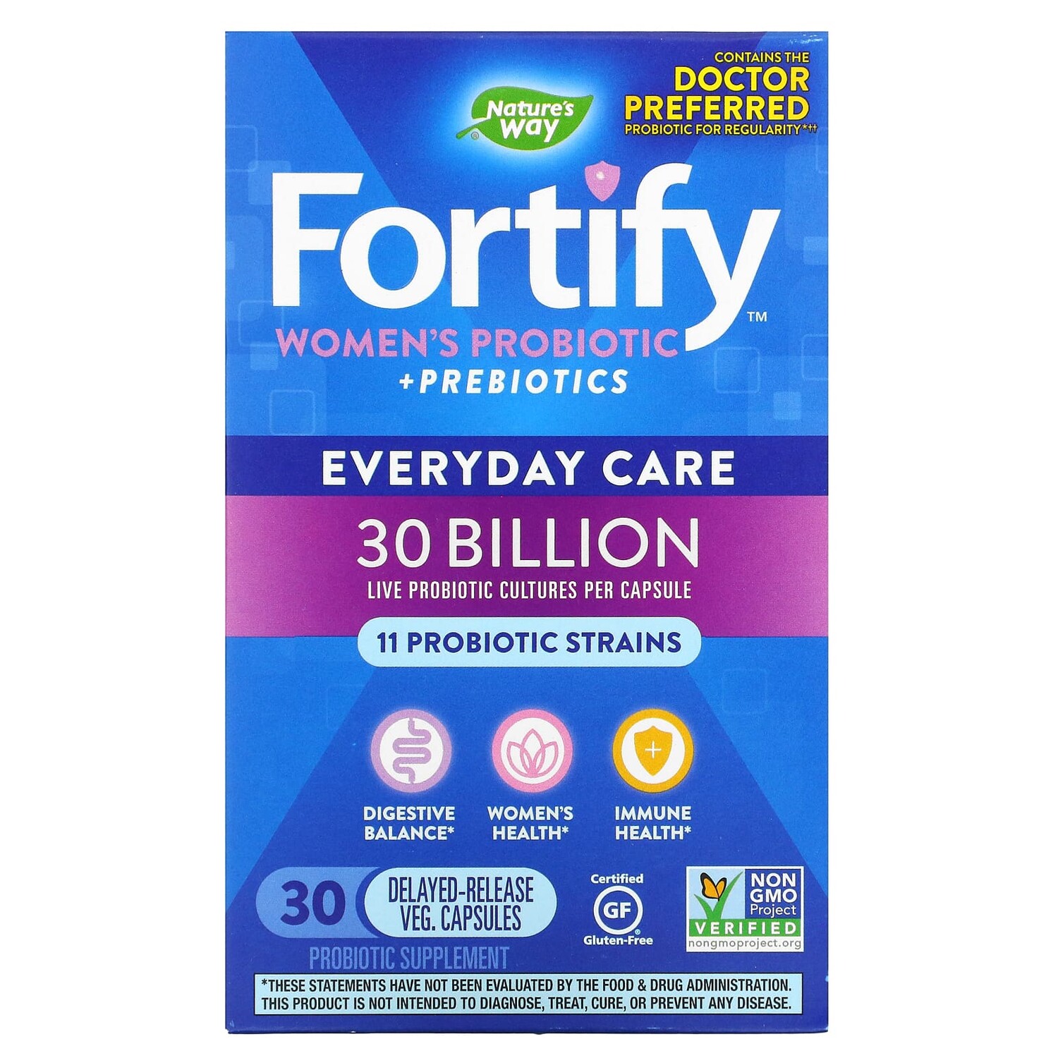 

Fortify, женский пробиотик + пребиотики, повседневный уход, 30 миллиардов, 30 овощей с отсроченным высвобождением. капсул с отсроченным высвобождением, Nature's Way