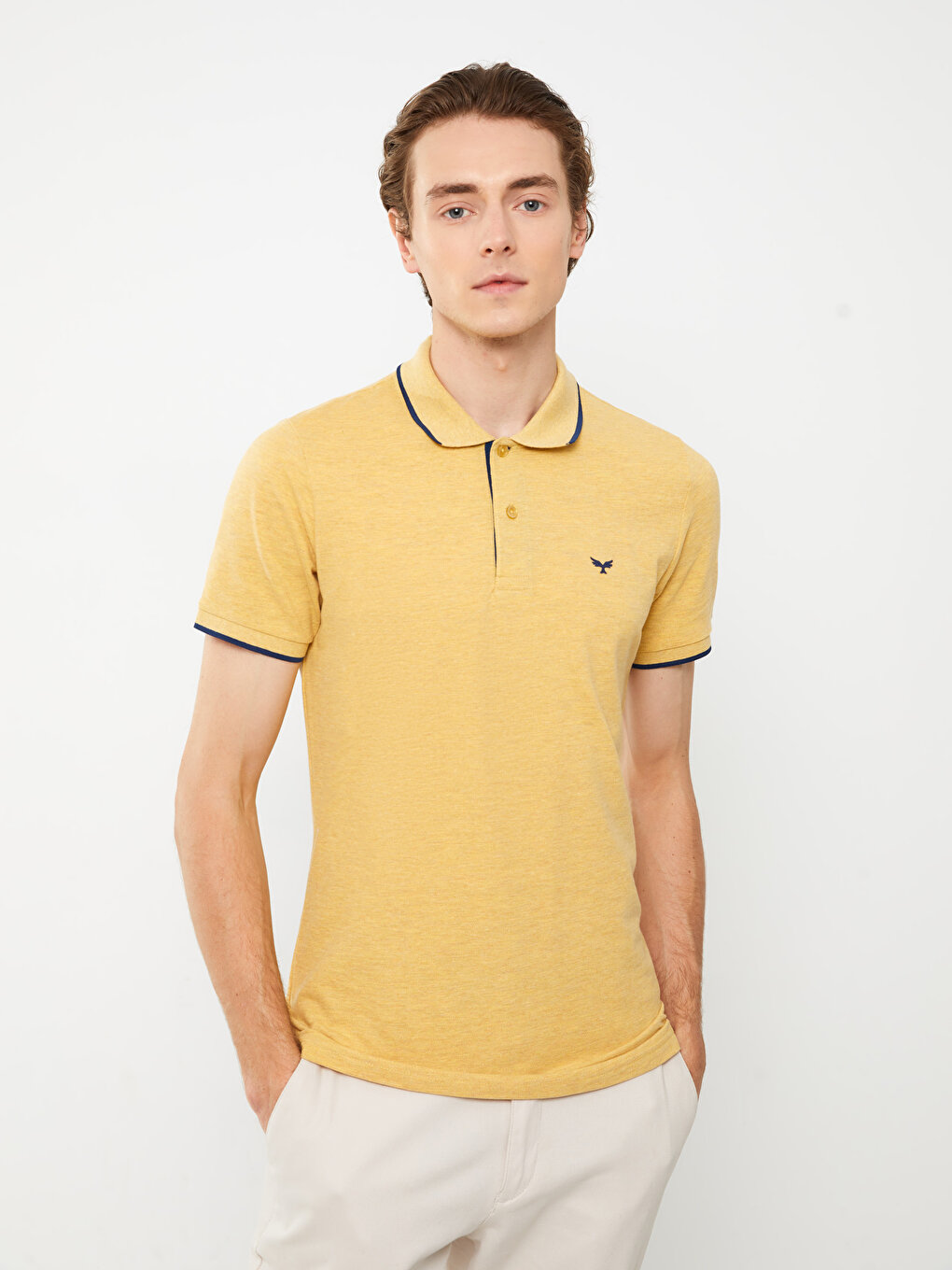 Мужская футболка из пике с короткими рукавами и воротником-поло LCWAIKIKI Basic, горчичный желтый меланж подвеска яшма желтый горчичный