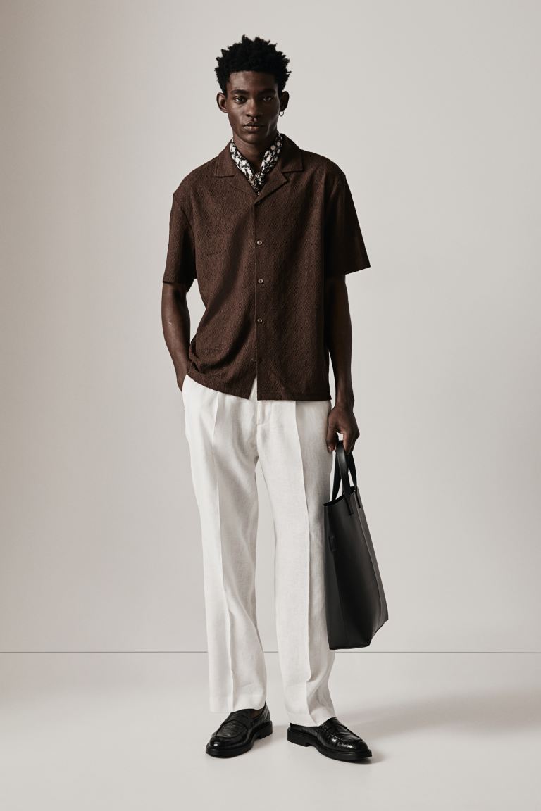 Повседневная рубашка из кружева обычного кроя H&M, коричневый