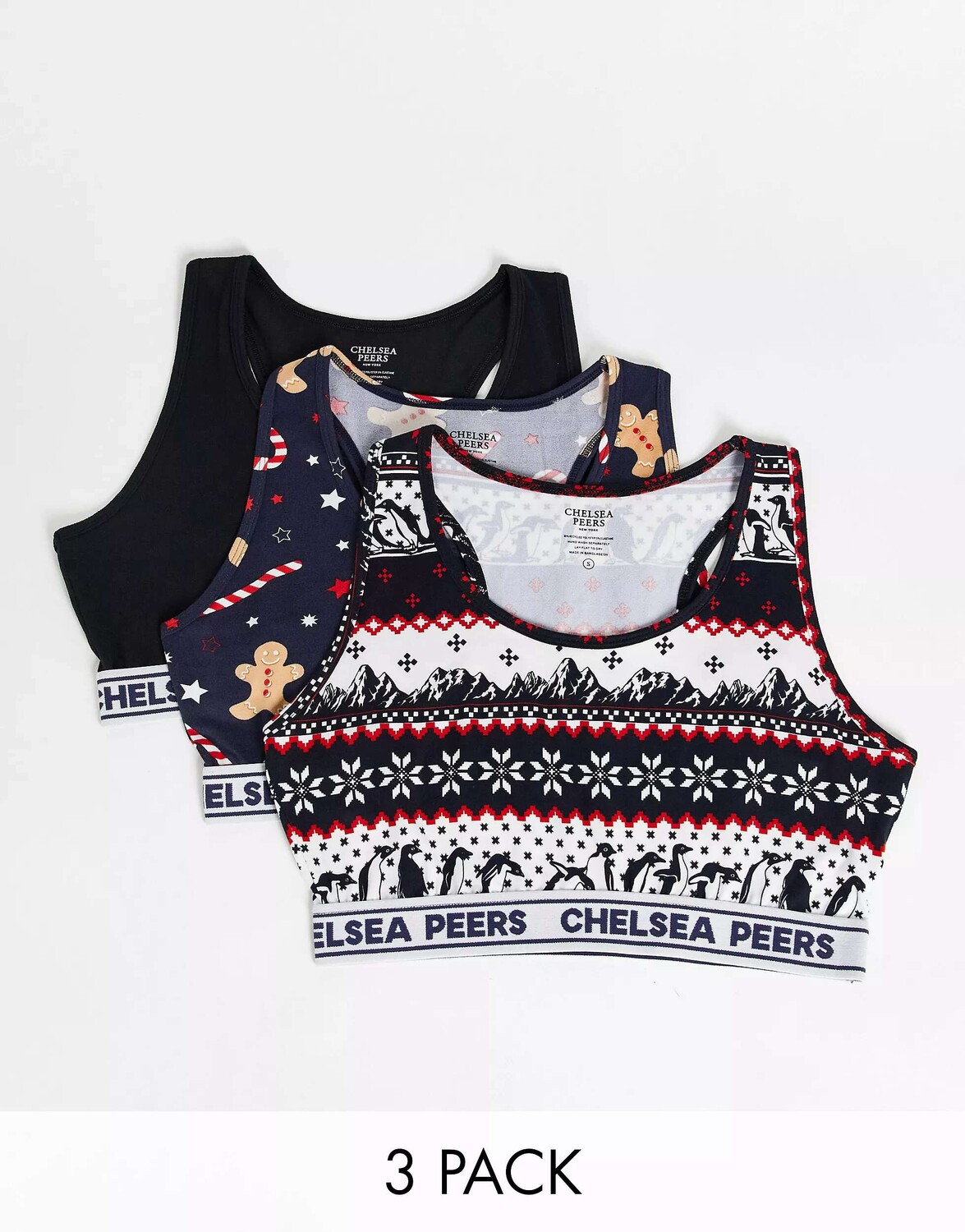 

Комплект бралетт из трех укороченных топов Chelsea Peers Christmas Fairisle