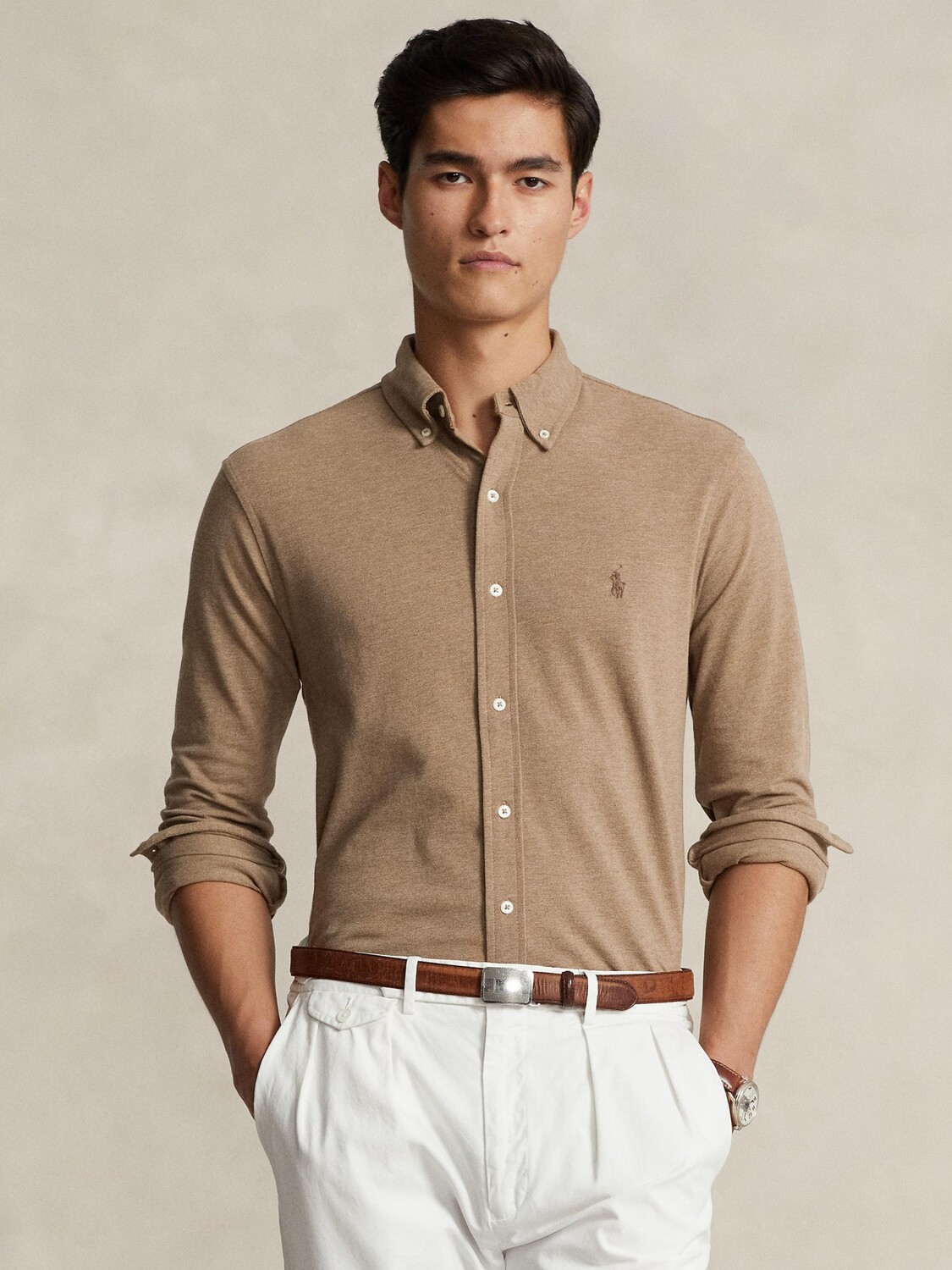 

Легкая сетчатая рубашка-поло с длинными рукавами Ralph Lauren, коричневый
