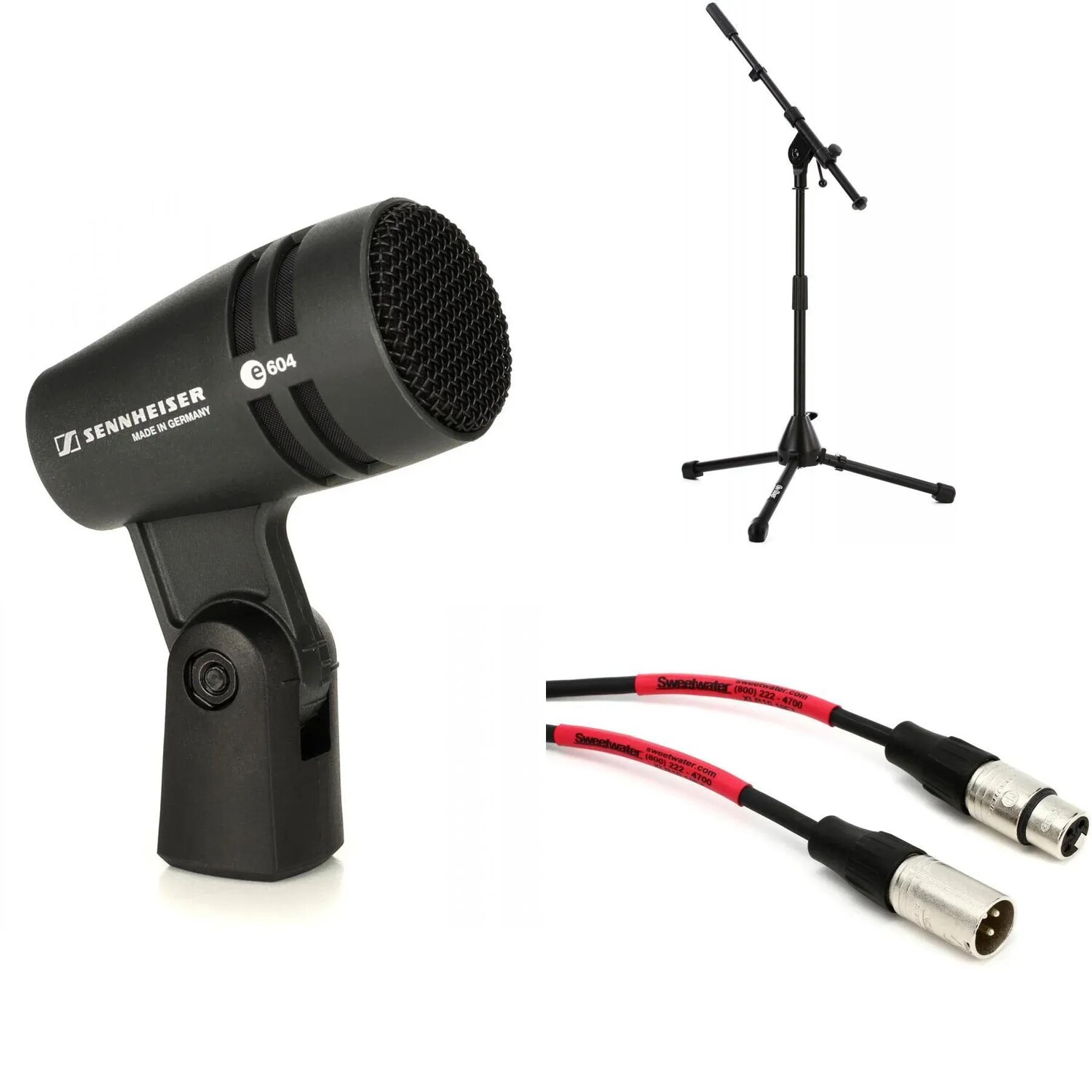 

Комплект кардиоидного динамического барабанного микрофона Sennheiser e 604 со стойкой и кабелем