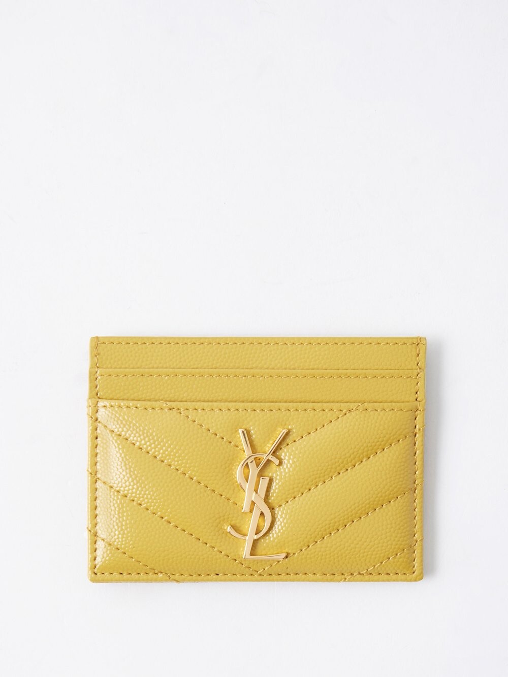 

Стеганый кожаный картхолдер с пластинкой ysl Saint Laurent, желтый