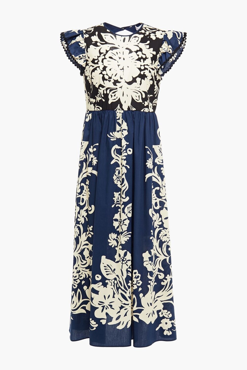 

Платье миди из хлопкового поплина с открытой спиной и принтом REDVALENTINO, синий
