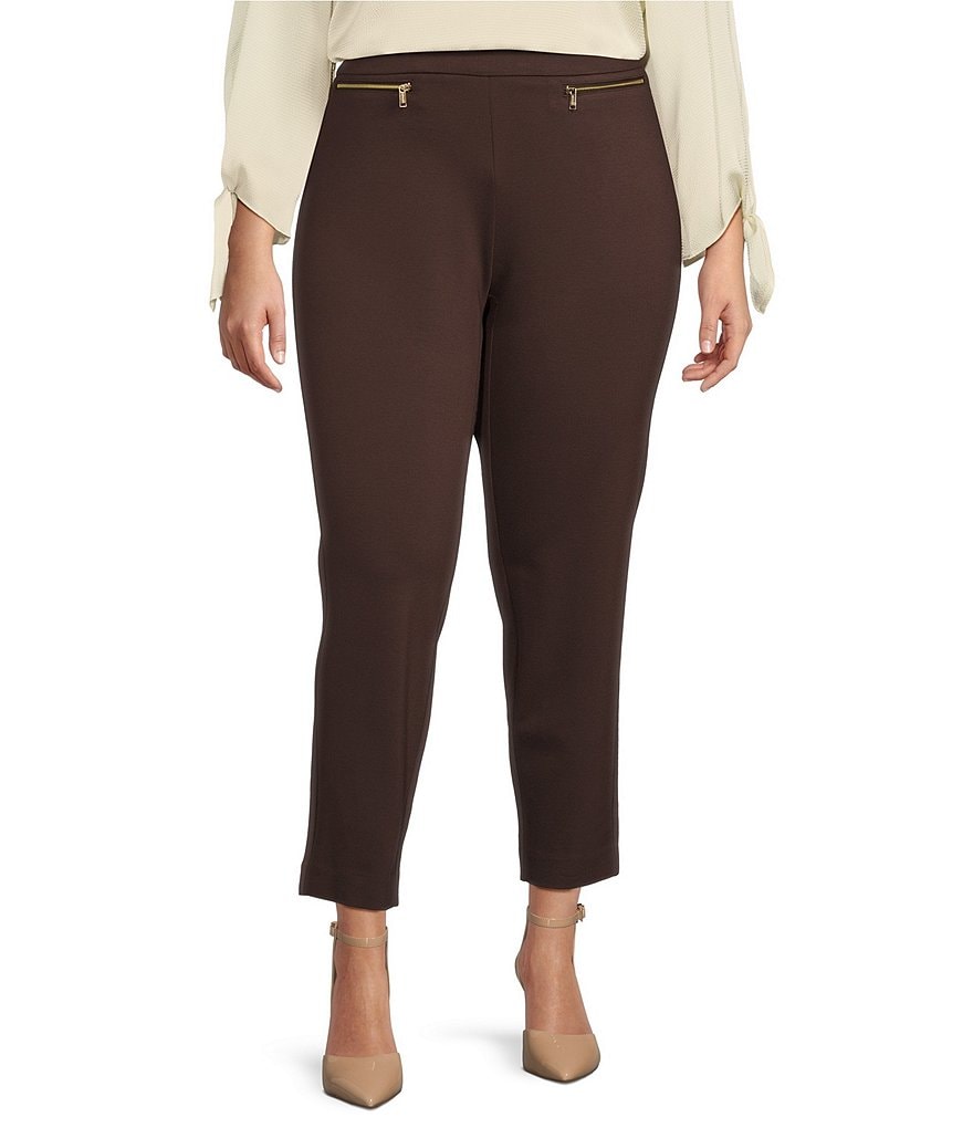 MICHAEL Michael Kors Узкие брюки большого размера с карманами на молнии и понте большого размера, коричневый