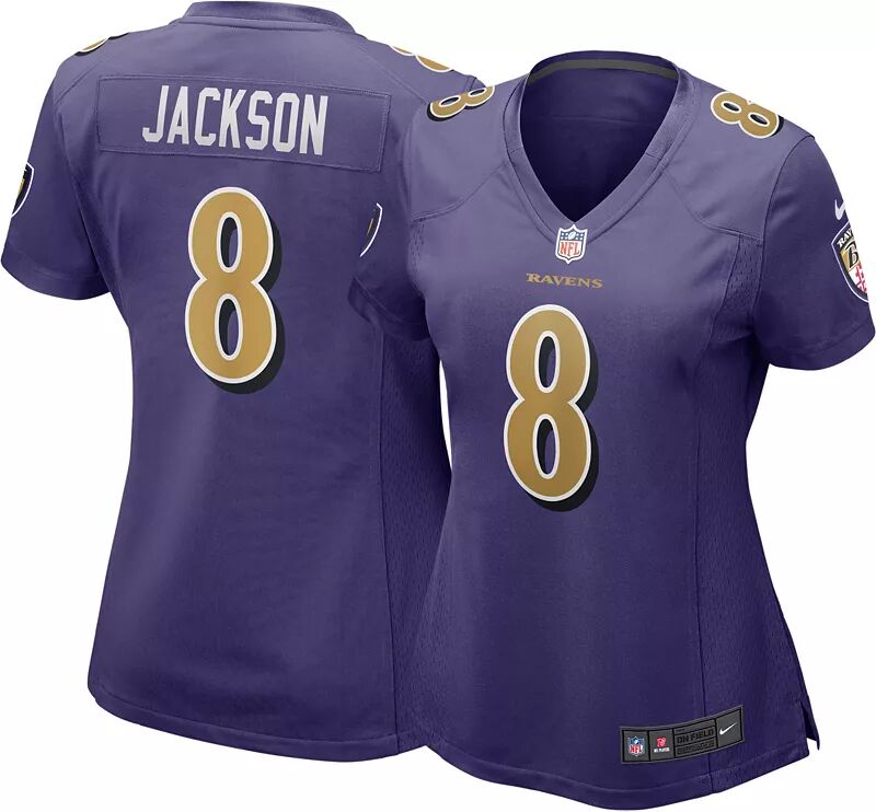 

Женское джерси Nike Baltimore Ravens Lamar Jackson #8 фиолетового цвета