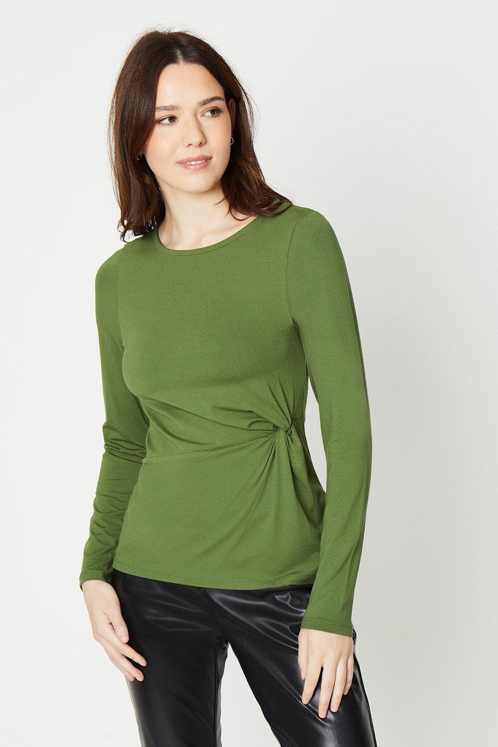 

Топ с длинными рукавами и завязками по бокам Dorothy Perkins, хаки