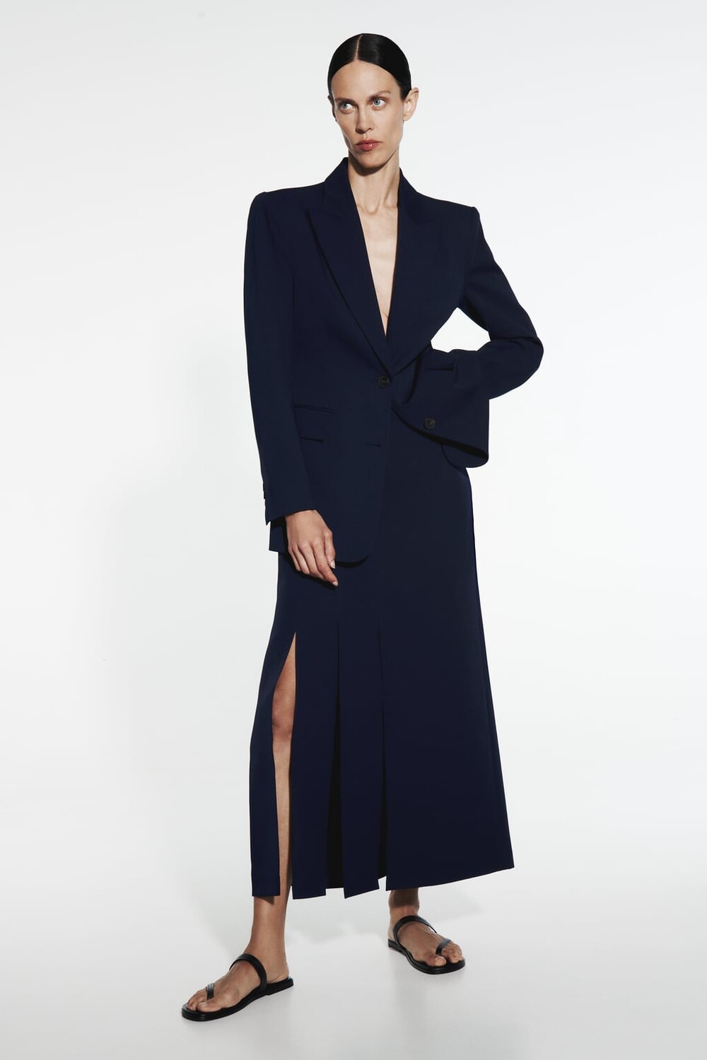 

Юбка миди с боковыми разрезами ZARA, синий