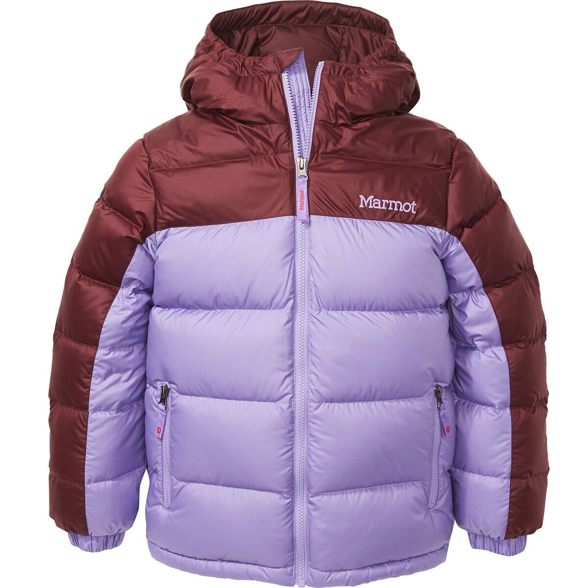 

Пуховик guides с капюшоном – для мальчиков Marmot, цвет paisley purple/port royal