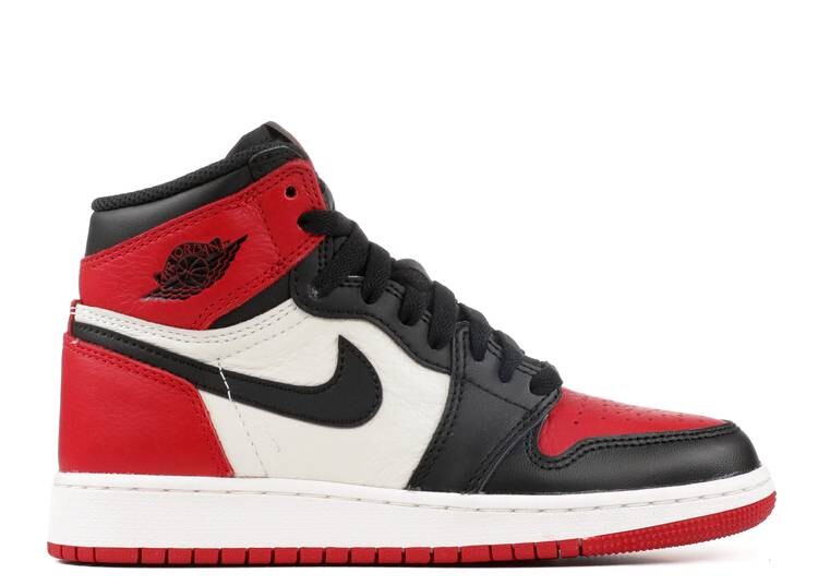 цена Кроссовки AIR JORDAN 1 RETRO HIGH OG BG 'BRED TOE', красный