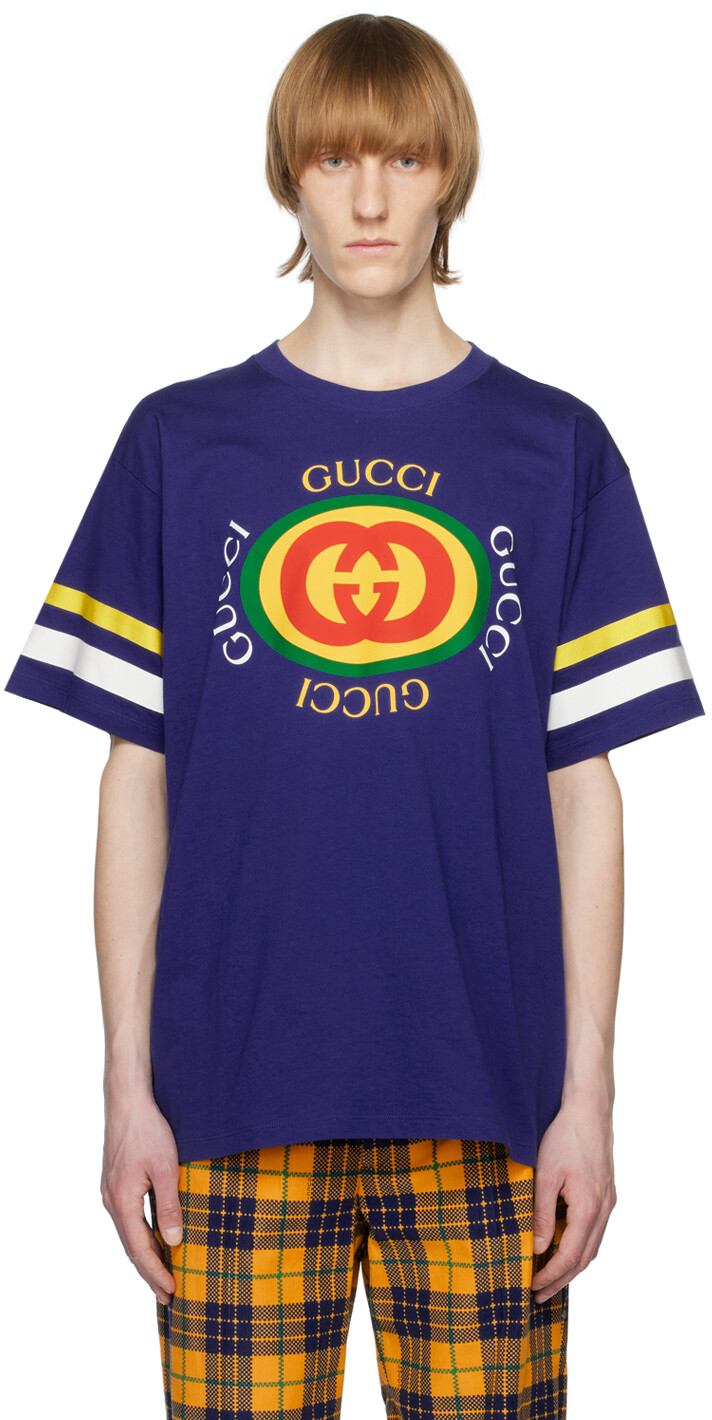 

Темно-синяя футболка с принтом Gucci, Синий