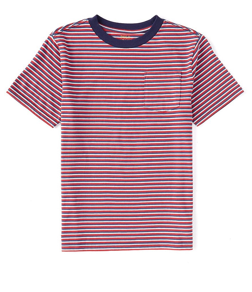 

Полосатая трикотажная футболка с короткими рукавами и карманами Polo Ralph Lauren для больших мальчиков 8–20 лет, красный