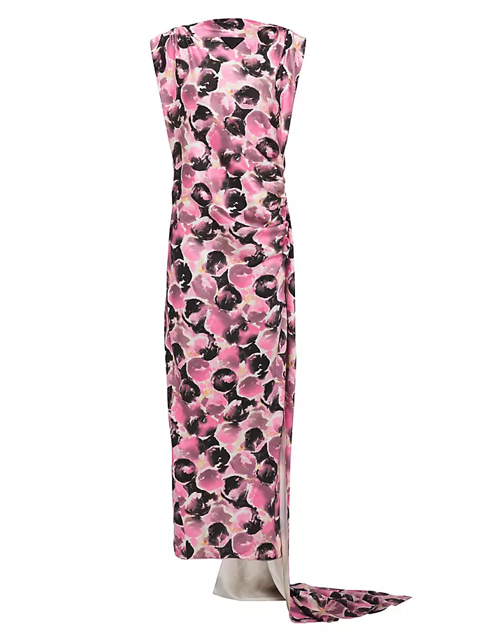 цена Длинное атласное платье с принтом Prada, розовый