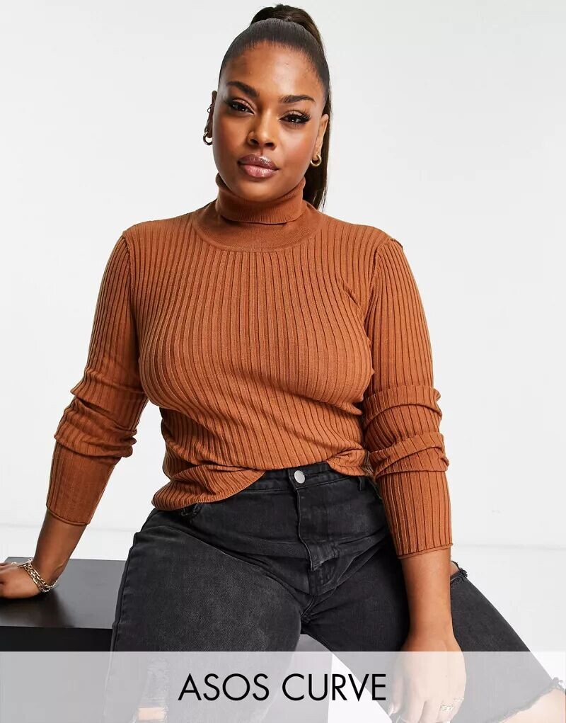 

Рыжая водолазка в рубчик ASOS DESIGN Curve