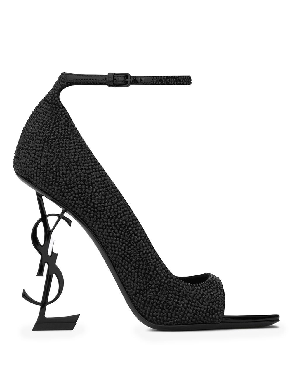 

Туфли-лодочки Opyum из замши со стразами и черным каблуком с открытым носком Saint Laurent, неро