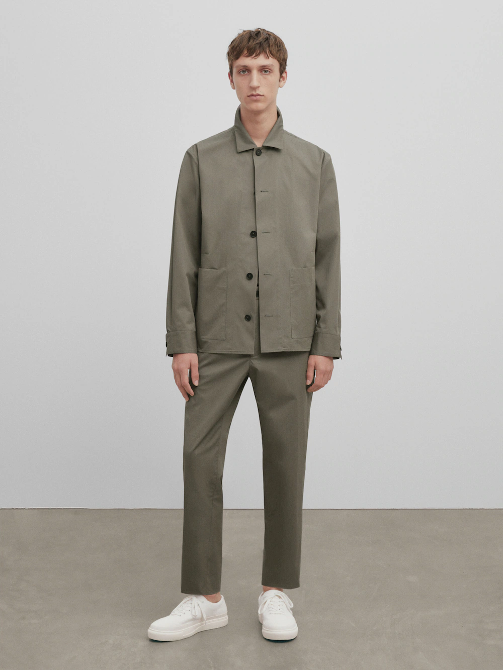 

Рубашка из хлопка с карманами - studio Massimo Dutti, хаки